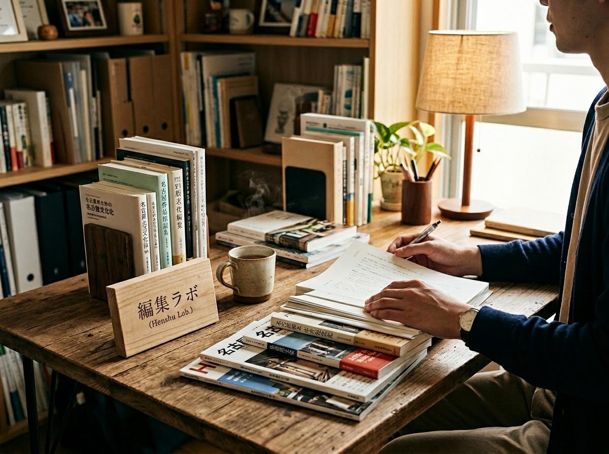 名古屋の落ち着いたビジネス街の一角に構える編集ラボのエントランス